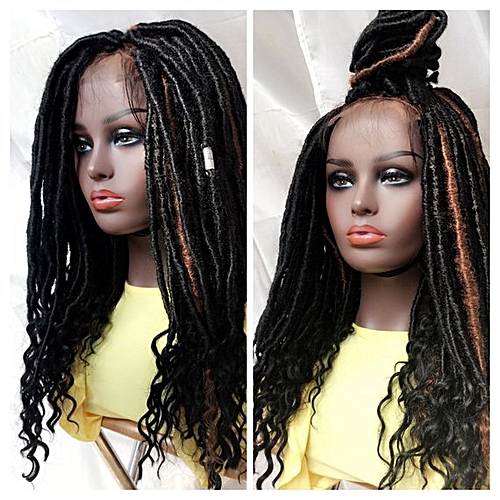 Buy White Label Lace Closure Faux Locs Goddess Braided Wig ...