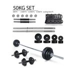 White Label 50KG Adjustable Lacquer Coated Barbell & Dumbbells Set Weights With Storage Case - Style 1