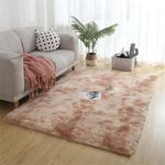 Shag Area Rug 4'x6' Tie-Dyed Living Room Rug Beige