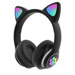 Cute Cat Ear Wireless Headphones with LED Lights, Bluetooth - BLACK