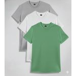 3PCS Unisex Light Gray White Green Round Neck T-shirts 