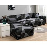 OMAMA HOME TEXTILE Stretch L-Shaped Sofa Cover – Elastic Washable Sectional  Couch Protector-Black & White  