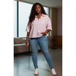 product_image_name-Generic-Women's Striped Loose Cropped Shirt - Pink-2