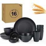 product_image_name-Generic-16 Pieces Plastic Dinner Set - Black -1