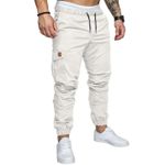 product_image_name-Cargo-Men Patched Flap Pocket Drawstring Waist Pant - Daily Casual Trousers Khaki (Men/Boys Fashion Gift) - High Quality Fabric Slight Stretch - Magical White -1