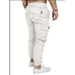 product_image_name-Cargo-Men Patched Flap Pocket Drawstring Waist Pant - Daily Casual Trousers Khaki (Men/Boys Fashion Gift) - High Quality Fabric Slight Stretch - Magical White -6