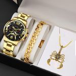 product_image_name-AIDAILU-3 Pcs Men Luxury Wrist Watch + Bracelet + Necklace Set - Gold-1