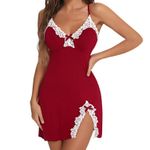 product_image_name-MIDNIGHT'S BOMB-Large size  lingerie deep V bow side slit nightgown-1