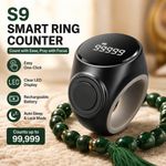 Generic S9 Rechargeable Smart Ring Counter, Black LED Digital Tasbih Clicker Ring for Prayer Counting