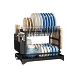 product_image_name-White Label-2-Layer Large Capacity Dish Drying Rack Cup Holder & Utensil Holder with Drainboard Tray (L29 x W42 x H30)cm / (L11.4 x W16.54 x H11.8)inch - Black / Style B-1