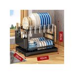 product_image_name-White Label-2-Layer Large Capacity Dish Drying Rack Cup Holder & Utensil Holder with Drainboard Tray (L29 x W42 x H30)cm / (L11.4 x W16.54 x H11.8)inch - Black / Style B-2