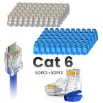 Kashemano CableCreation RJ45 Connectors,  Connector Boots, Network Connector for Solid Wire and Standard Cable, Transparent, 50 Pair