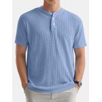 product_image_name-Fashion-Round Neck Short Sleeve T-Shirt With Buttons - Blue-2