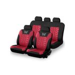 9Pcs Washable Polyester Universal Fit Automotive Back & Front Seat Covers Set With 3D Butterfly & Tire Track Pattern - Red