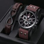 product_image_name-Fashion-2 Pieces/Men's Watch And Bracelet Set, Casual Leather Strap，Ideal Gift - Brown-1