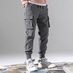 product_image_name-Berrykey-Overalls Men's Ankle Pants Loose Large Size Casual Trouser Wear-Resistant Work Pants - Grey - XL-1