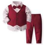 Burgundy Red Boys 4-Piece Formal Suit Set – Shirt, Vest, Bow Tie & Trousers