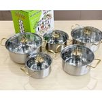 product_image_name-White Label-10 Pcs Stainless Steel Kitchen Cookware Sets - Silver/Gold -1