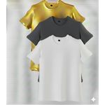 3PCS Unisex Round Neck Pure Cotton Short-Sleeved T-shirt - 3 Pieces - Gold / Dark Grey / White