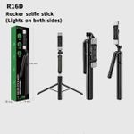 R16D Rocker Selfie Stick with Lights on Both Sides – Extendable Tripod – Bluetooth Remote – Black