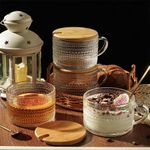 product_image_name-Generic-4pcs Clear Embossed Glass Coffee Cup with Lid and Spoon-5