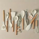 product_image_name-Generic-10-piece set of non-stick pans with wooden handles and silicone spatulas - khaki-2