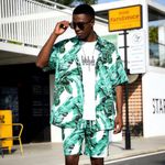 product_image_name-Fashion-Men's Flower Button Down Short Sleeve Shirt and Shorts-Green-4