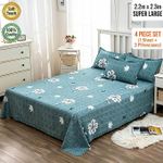 Generic King Size Bed Sheet Set 4-Piece - Soft Green Botanical Pattern Bedding (1 Sheet + 3 Pillowcases) - Ideal for Home Decor