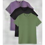 3PCS Unisex Round Neck Pure Cotton Short-Sleeved T-shirt - 3 Pieces -  Purple / Black / Army Green