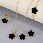product_image_name-SXCHEN-4 Pieces Casual Petal Necklace Bracelet Earrings-Black Gold-1