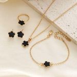product_image_name-SXCHEN-4 Pieces Casual Petal Necklace Bracelet Earrings-Black Gold-3