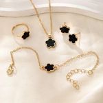 product_image_name-SXCHEN-4 Pieces Casual Petal Necklace Bracelet Earrings-Black Gold-5