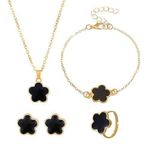 product_image_name-SXCHEN-4 Pieces Casual Petal Necklace Bracelet Earrings-Black Gold-8