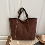 General Studded Tote Bag for Women, Retro Large Capacity Shoulder Bag, Simple Rivet Handbag, Brown - image 3