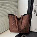 General Studded Tote Bag for Women, Retro Large Capacity Shoulder Bag, Simple Rivet Handbag, Brown - image 5