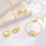 4pcs Fashion Jewelry Set - Necklace + Earrings + Bracelet + Ring - Gold