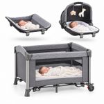 Generic 3-in-1 Multifunctional Baby & Toddler Playpen Bed with Bassinet, Changing Table & Wheels – Grey - image 2