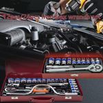 product_image_name-Generic-12/24pcs Quick Wrench Set with Large Ratchet, Complete Socket Tool Kit for Automotive Repair - Red-4