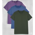 3PCS Unisex Round Neck Pure Cotton Short-Sleeved T-shirt - 3 Pieces - Purple / Blue / Army Green