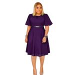 product_image_name-Generic-Ladies Elegant Short Sleeves A-line Midi Dress - Purple-1