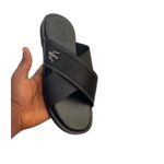 Men Crossed Leather Slippers -Black