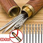 Generic 30pcs Sewing Needle Elderly Stainless Steel Quick Automatic Self-Threading Needle Stitching Pins DIY Punch Needle Threader