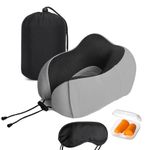 product_image_name-Flushrenic-Travel Neck Pillow with Eye Cover and Earplugs Pure Memory Foam Head Support Pillow for Airplane, Car & Home Neck and Shoulder Pain Relief Soft Pillow for traveling and Sleeping (Grey)-1