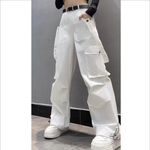 Women’s High-Waist Wide-Leg Cargo Pants- White