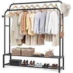 Generic Double Bar Clothes Hanger With 2 Tier Shoe Rack Black