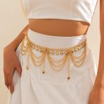 Women Waist Chain Beach Bikini Pearl Body Chain Pendant Gold