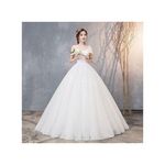 Fashion Women Double Shoulder skirt  Wedding Gown Bridal Dress White dress Floral Appliqué Halter Midi Dress - White - image 2