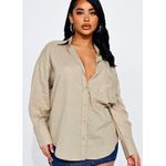 product_image_name-Generic-Women's Pure Cotton Linen Button-Front Shirt - Beige-1