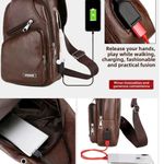 product_image_name-Fashion-Men's USB charging chest bag PU shoulder bag with headphone jack crossbody bag Brown-5
