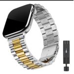 product_image_name-Generic-2 pcs Premium Stainless Steel Strap for Apple Watch – Adjustable Metal Bracelet Band with adjustment tool (Black, Gold, Mixed Colour)-4